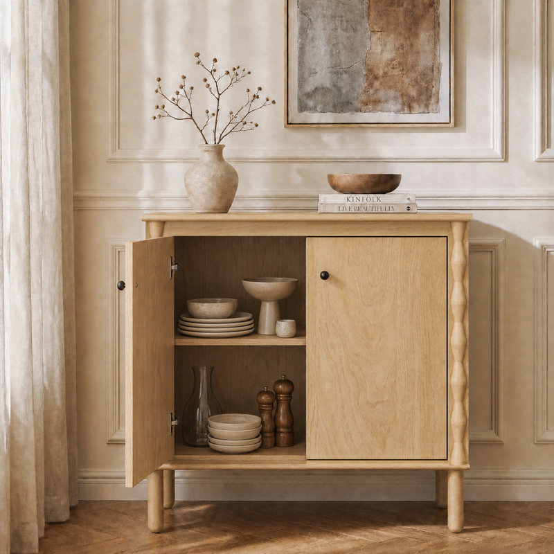 Buffet de 80 cm avec portes à fermeture douce et rangement dissimulé pour les câbles, chêne, L 31,5 po, Chêne
