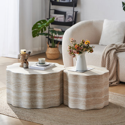 Ensemble de 2 tables basses rondes pour salon, tables d'appoint modernes à motif de faux Mars, table de bout décorative pour appartement, bureau