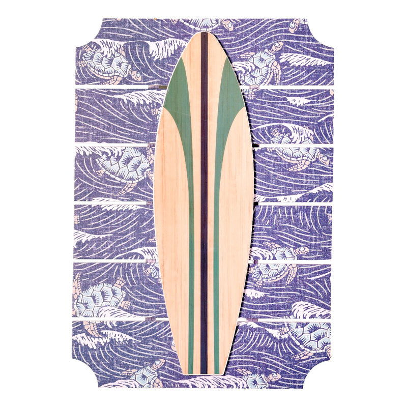 «Kona Coast» par Reyn Spooner, art mural de planche de surf «HONU» AUKAI Horizon Blue - 14 po x 20 po