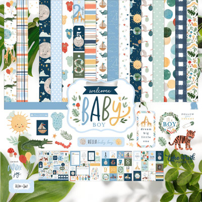Baby Scrapbooking Kit with 12 Double-Sided Papers and Sticker Sheet