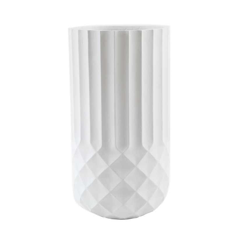 24.9" H White Geometric Tall Planter, 24.88" H x 13.06" W x 13.06" D
