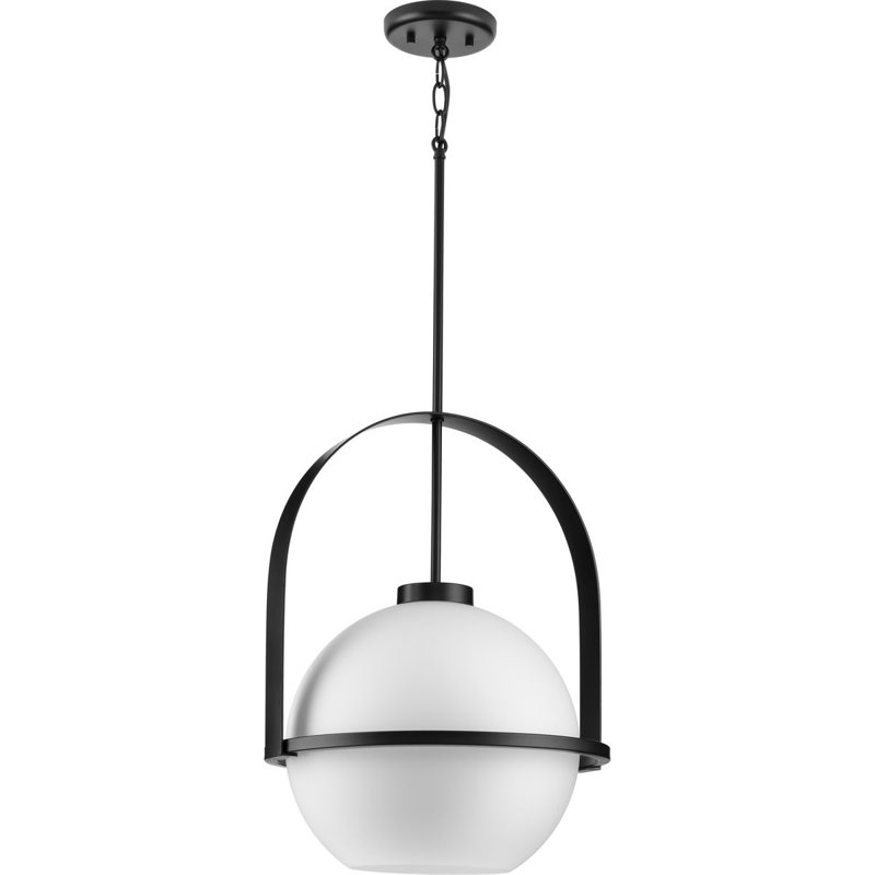 Luminaire suspendu simple à 1 lumière Jamya, Noir mat, H 21,62 po x l 16,12 po x P 16,12 po