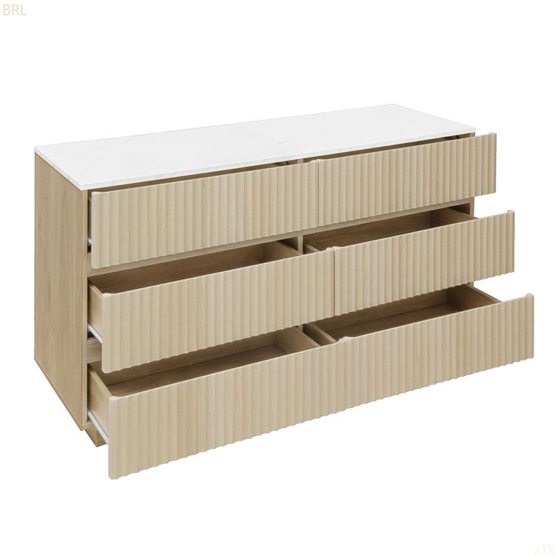 Fluted 6 Drawers Dresser ,Double Dresser Chest Of Drawers, 47.24" Modern Chest Of Drawers With LED ,Drawer Organizer For Bedroom, Living Room, Hallway