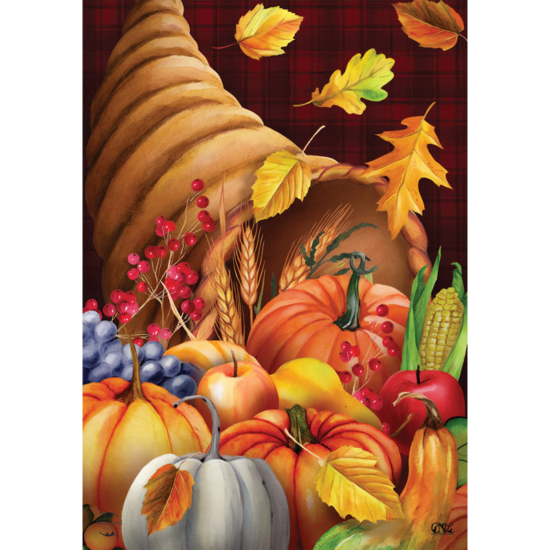 Automne Bounty Cornucopia Holiday Garden Flag, Automne orange/jaune/rouge 2