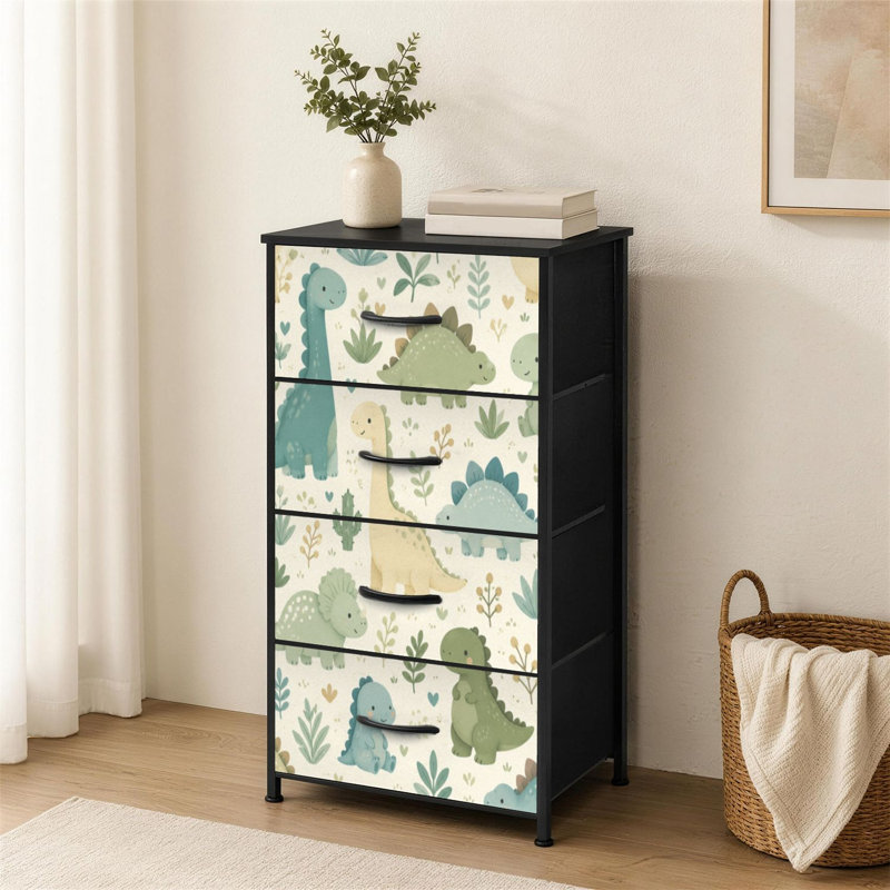 Commode 4 tiroirs pour chambre à coucher dinosaure bébé garçon sans couture Sweet dino palm cactus scandinave mignonne petite commode à vêtements haute pour organisateurs de placard avec commode