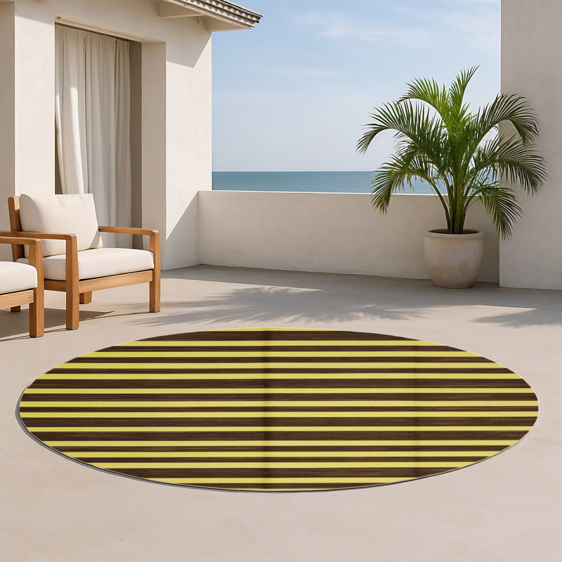 Tapis intérieur / extérieur brun HorizontalStripes, Rond 5 pi