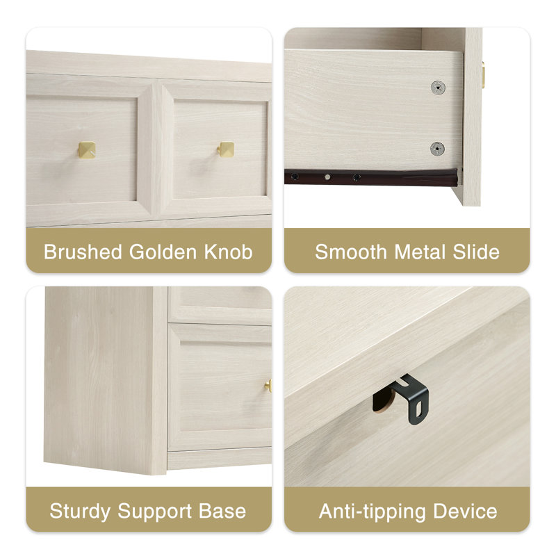 4-Pieces  Bedroom Set, White - 6 and 5 Drawers Dresser And 3 Drawers Nightstand Set Of 2, Gray White