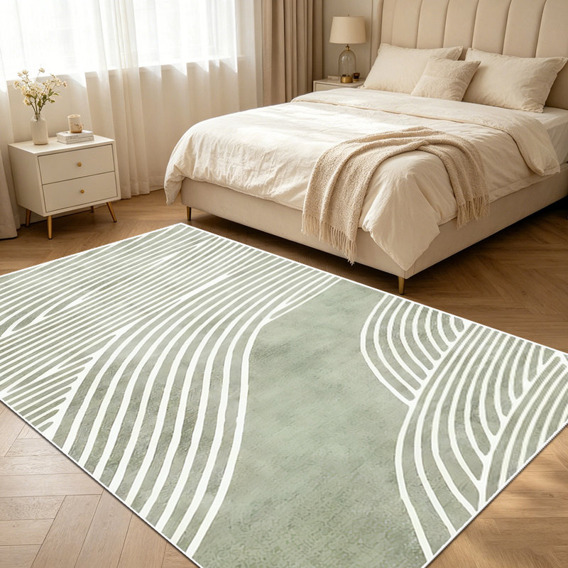 1PC Sage Green Minimalist Wavy Line Abstract area rugs for Living Room, Soft and Comfortable, Suitable for all seasons, easy-to-maintain, machine washable Indoor floor mat, Under Table Farmhouse suitable for dining table, bedroom, home office,...