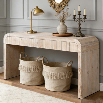 Vintage Crafted Entryway Table Two Hidden Handle Drawers Farmhouse Console