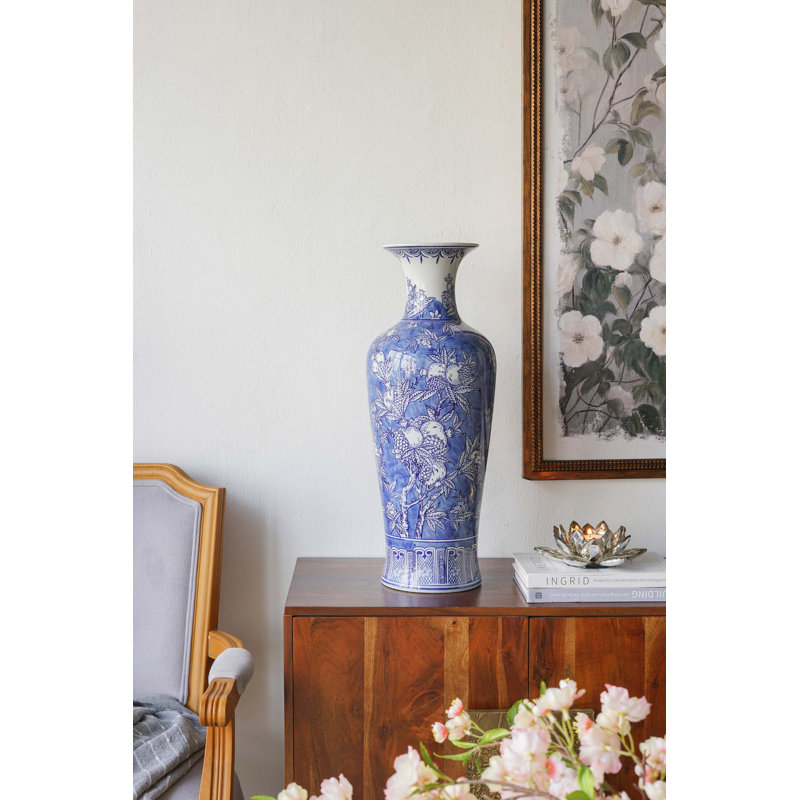 D9.1x24.4" Blue And White Porcelain Vase