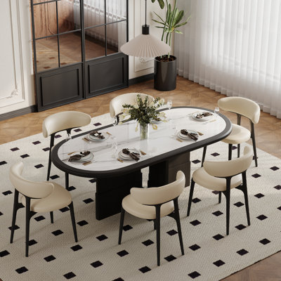 79" Modern Oval Dining Table Set With 6 Dining Chairs