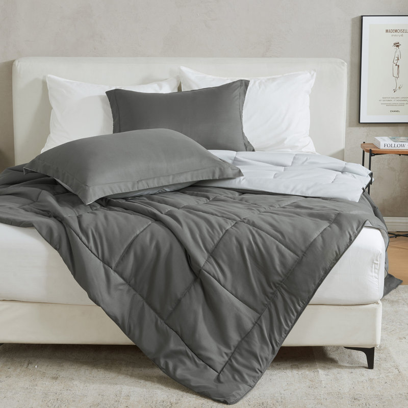 King Size Dark Grey and Light Grey Reversible Microfiber Comforter Set