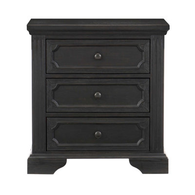 Table de chevet à 3 tiroirs de style traditionnel avec style rustique, finition anthracite brossée et fabrication en queue d'aronde pour l'élégance de la chambre à coucher