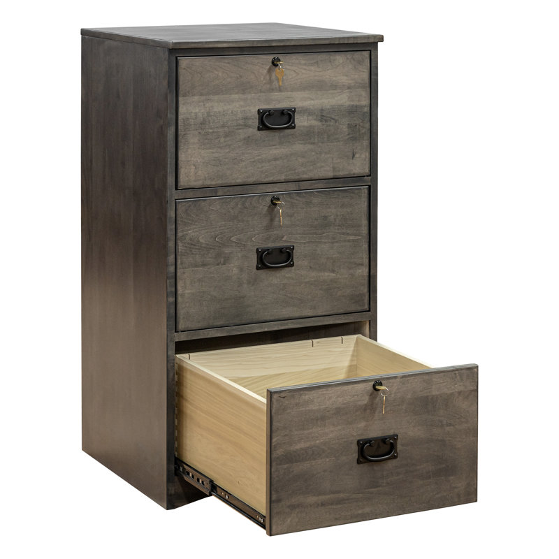 Derman 21'' Wide 3 -Drawer Solid Wood File Cabinet, Smoke