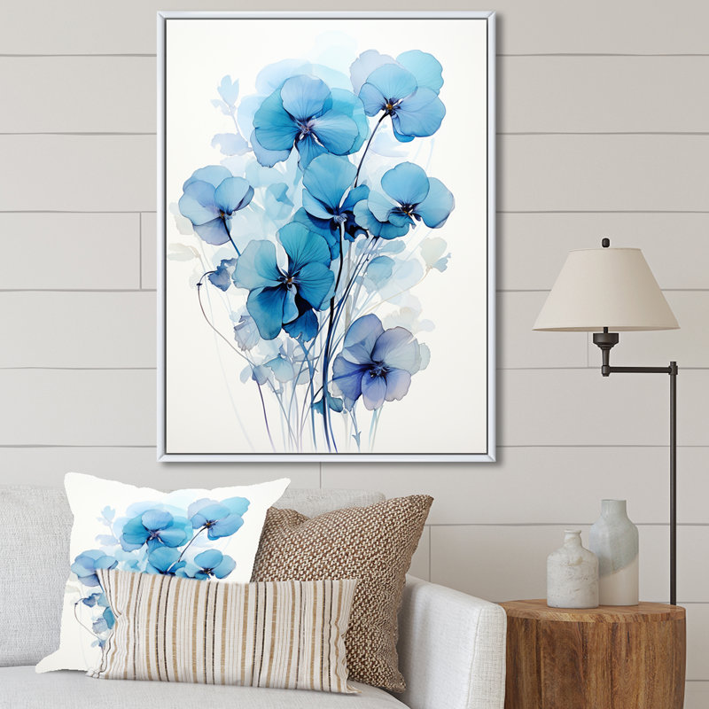 Bouquet d'harmonies Blue Blossum, Cadre flottant blanc, H 32 po x l 16 po x P 1 po