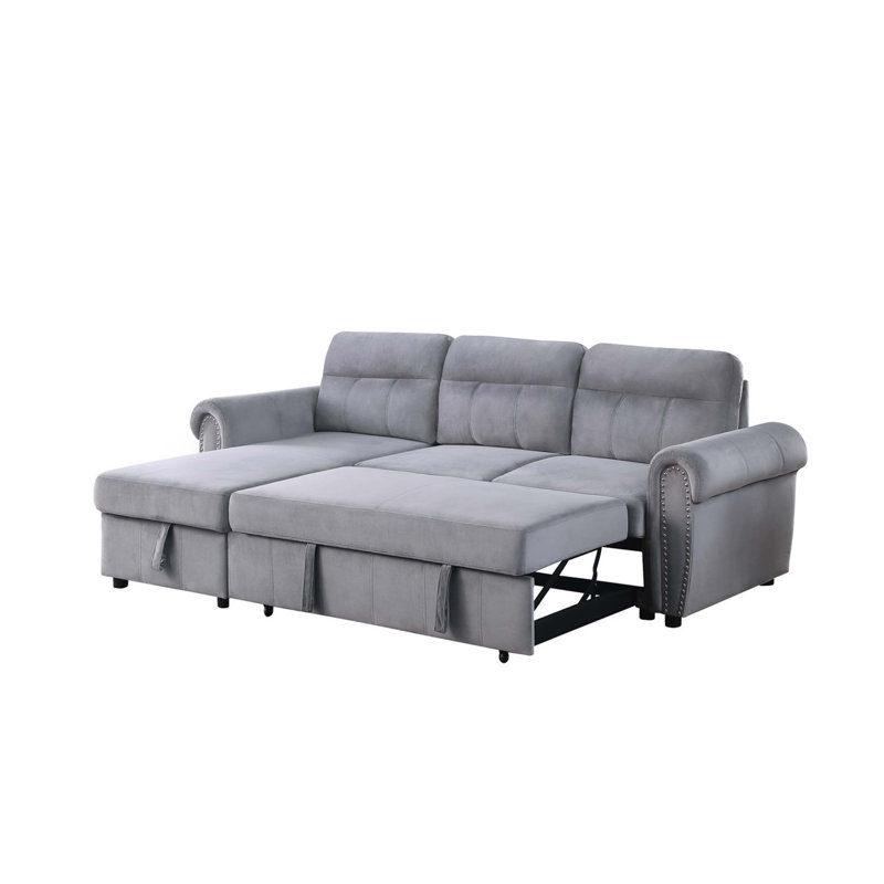 Canapé-lit modulaire réversible en tissu 96,5 po, Orienté à gauche (vu de face), Velours gris velours