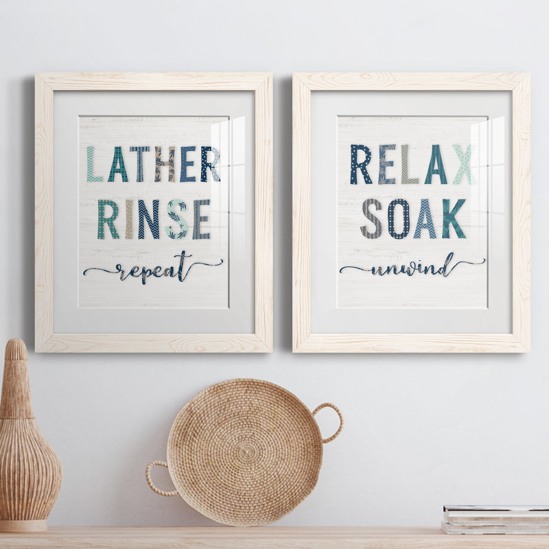 " Lather Rinse Repeat " 2 - Pieces, White Framed Paper, 24" H x 36" W x 1.5" D