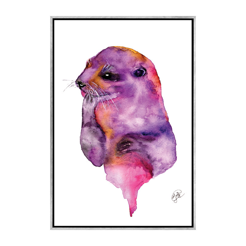 Loutre, art sur toile, Toile avec cadre argenté, H 60 po x l 40po x P 1,5 po