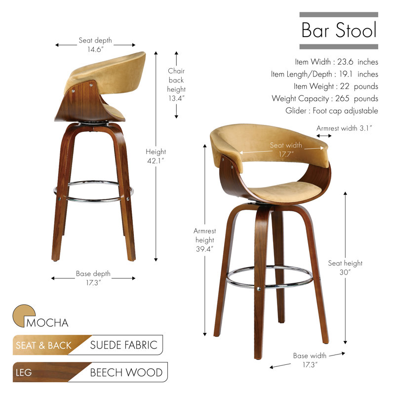 Tabouret de bar pivotant Brindley, Moka, Tabouret de bar (assise de 30 po de hauteur)