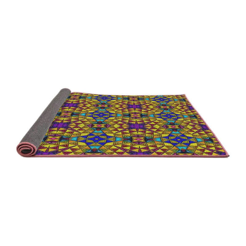 Tapis vert / mauve / bleu Boukra, Rond 6 pi