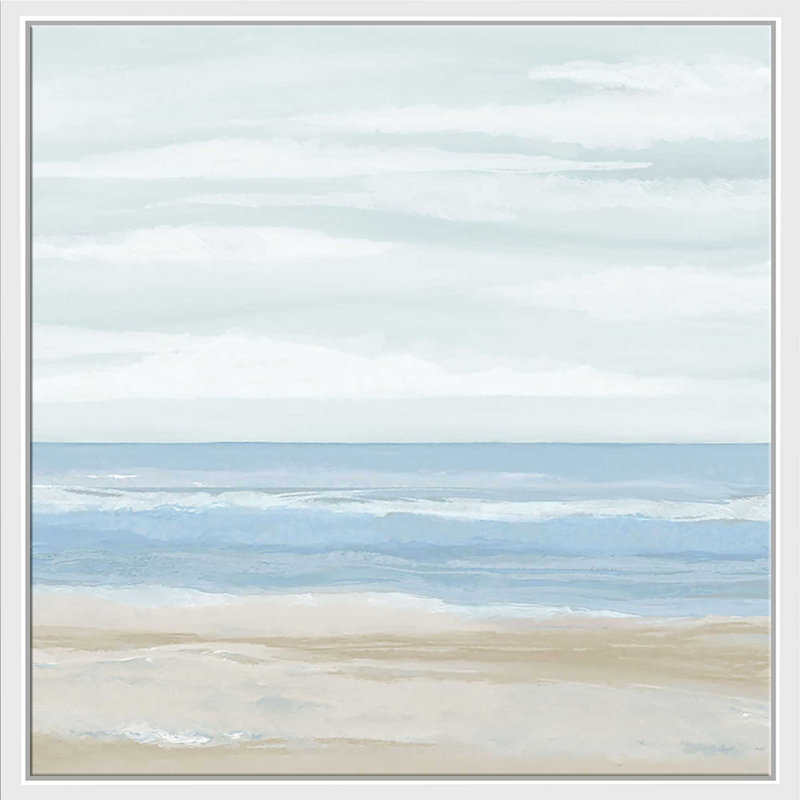 La mer II - peinture, L 21,5 po x H 21,5 po, Cadre blanc