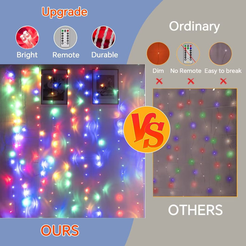 Karden 118.11'' USB Plug-in 300 LED Fairy String Lights Curtain String Light, Multi-colour