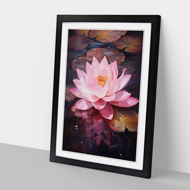 Lotus Flower Abstract No.2 1 Piece Single Picture Frame Wall Art, 34cm H x 25cm W x 2cm D, Black Framed