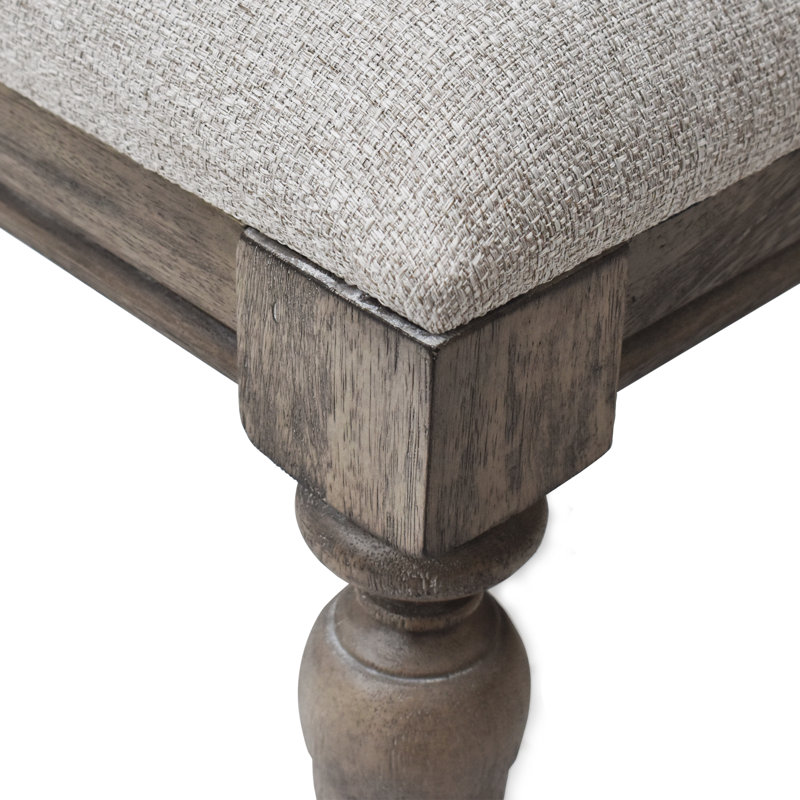 Tabouret de coiffeuse en bois manufacturé et en polyester rembourré Lipford Watson , Bois flottant gris, Blanc cassé
