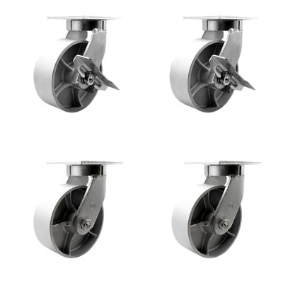 Ensemble de roulettes extra-robustes en fonte d'acier semi-robuste 4 verrous pivotants 2 freins