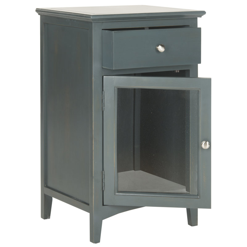 Table de bout en bois massif avec rangement Applonia, Sarcelle acier