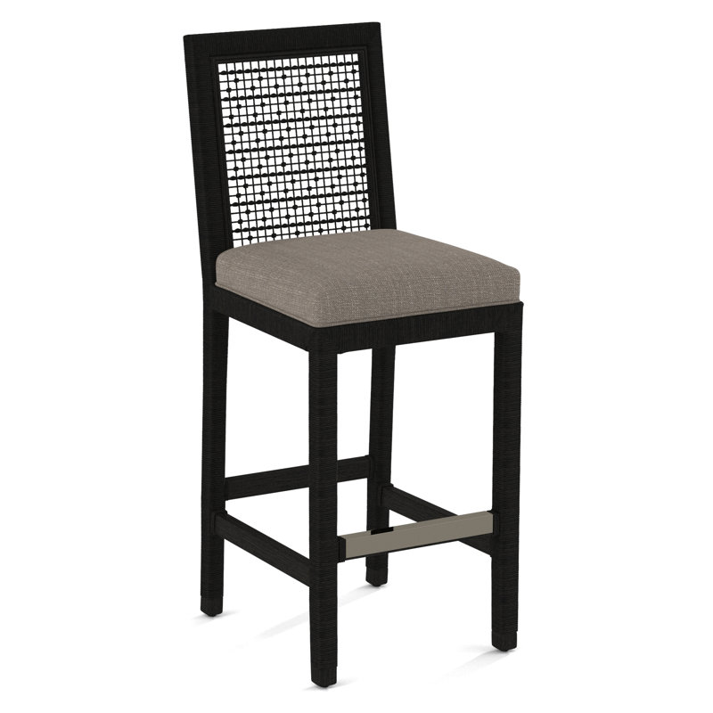 Pine Isle Bar Stool, Sunbrella Beige Pinstripe; 6205-74, Black