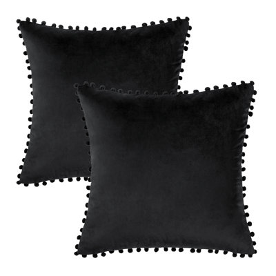 Silky Velvet Series Pom-poms Decorative Throw Pillow