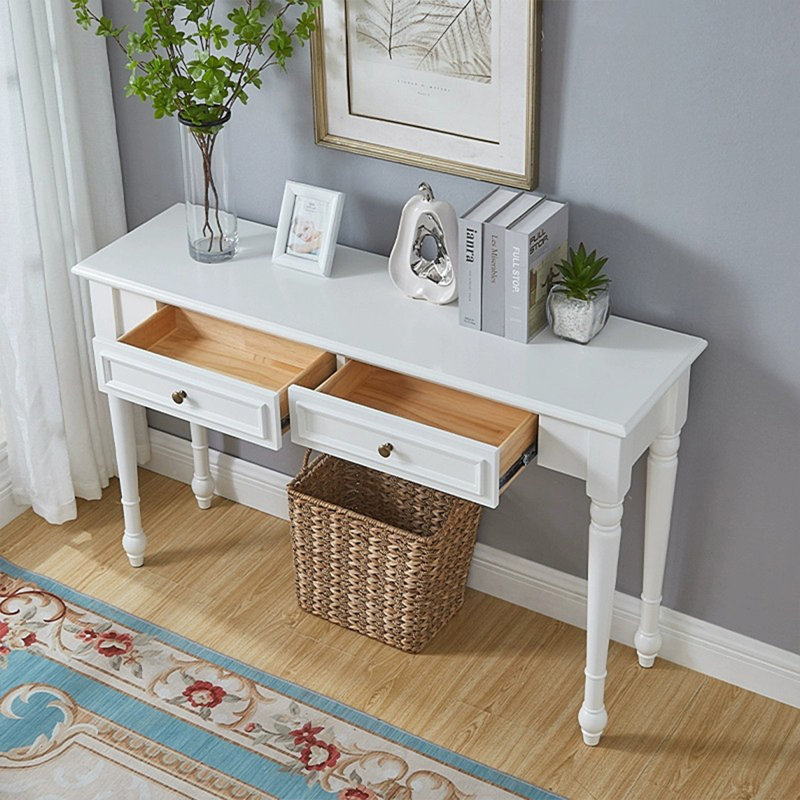 White Solid Wood Rectangular Console Table, 29.92" H x 47.24" W x 13.78" D