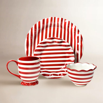 Red Stripe Ruffle Dinnerware Set