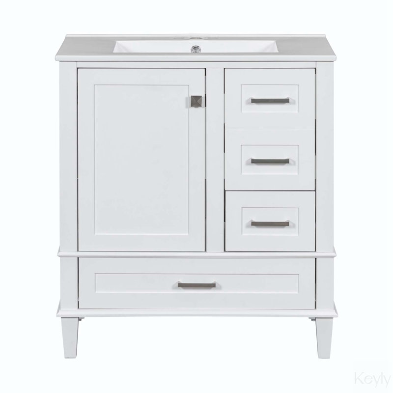 Meuble-lavabo simple 30 po avec plateau Solmayra, Blanc
