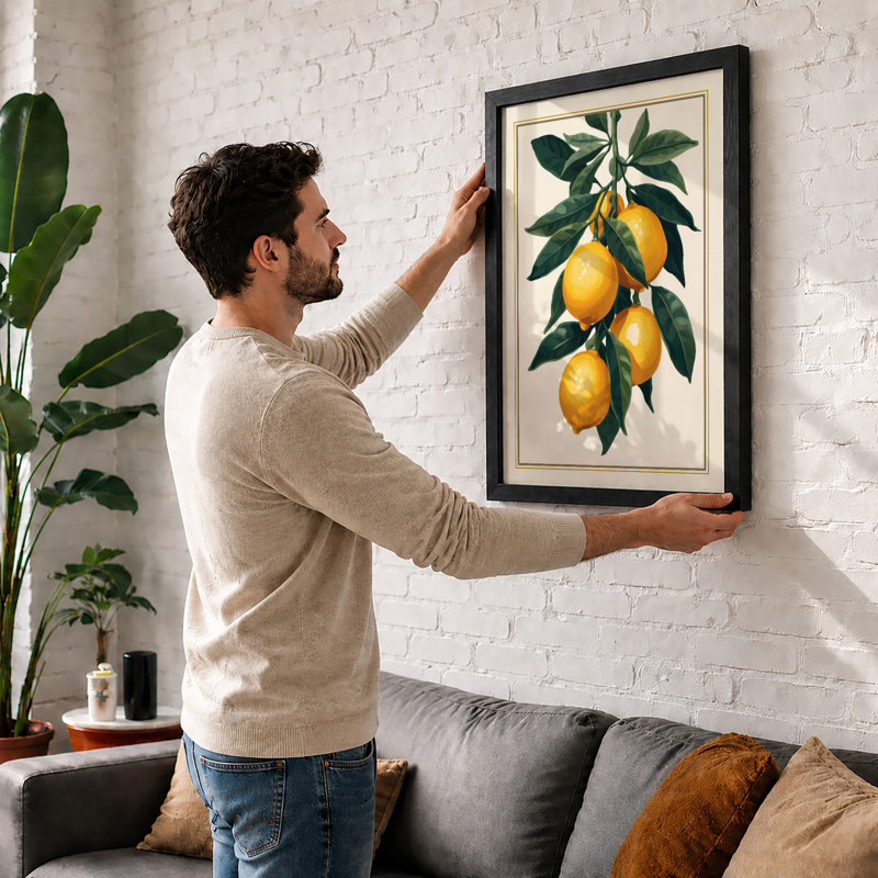 Lemon Branch in Bloom Botanical - Framed Print, A3 - 42.0 x 29.7 cm, White