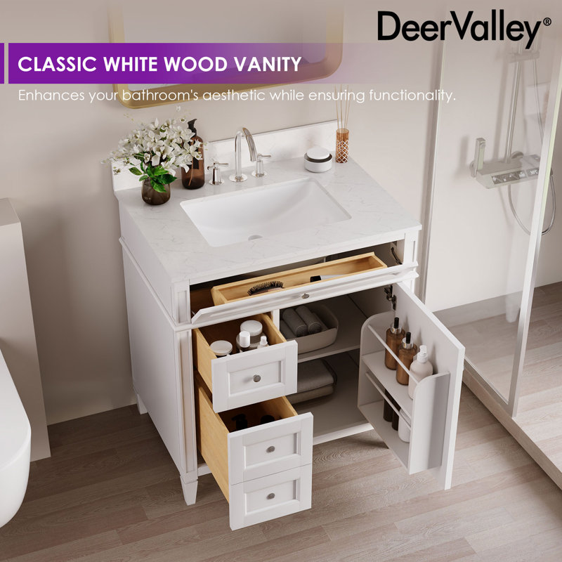 30'' Fully Assembled Single Bathroom Vanity with Backsplash, 2 Colors Available White / Light Gray, White