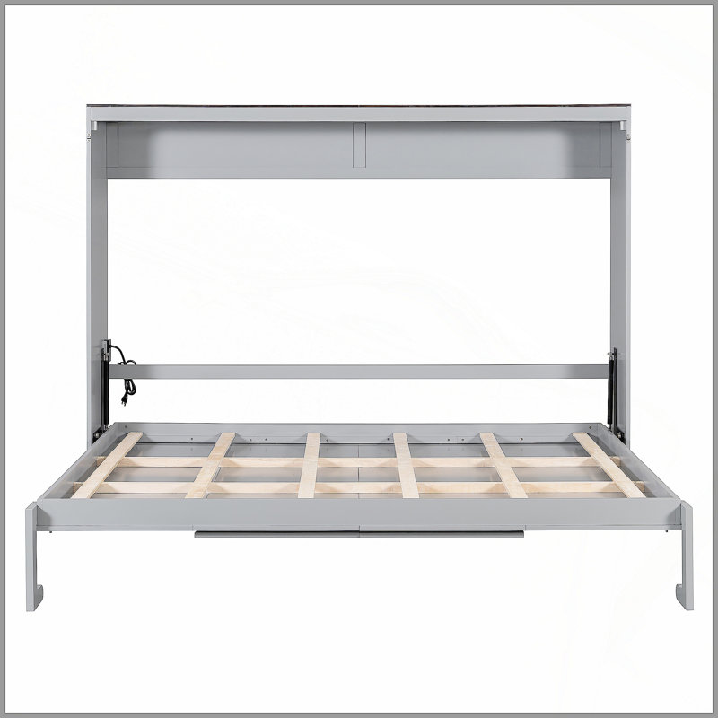 Grand lit escamotable mural et USB, gris, Gris