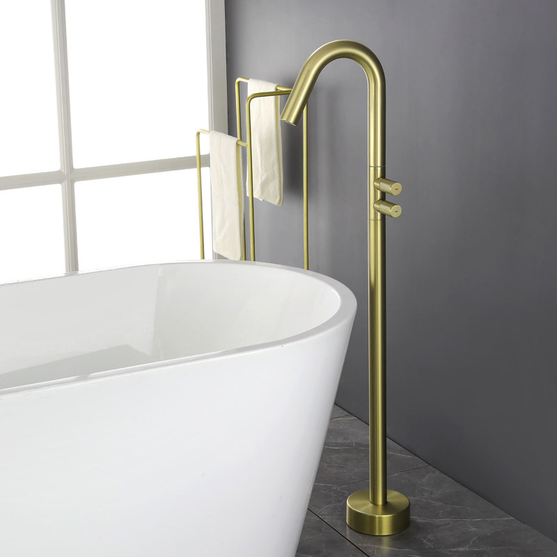 Freestanding Bathtub Faucet With 360 Degree Rotating Spout, Matte Black Tub Faucet Brass Floor Mount Bathroom Tub Filler