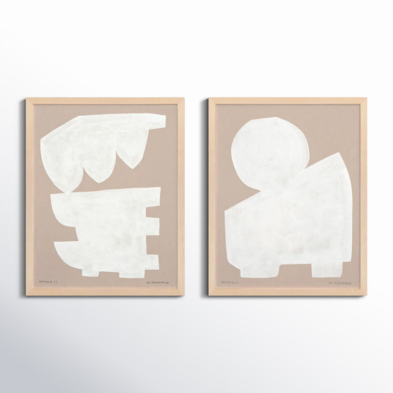 Modules In White, Set Of 2 by Michael Kempen, 24" W x 30" H, Maple Framed