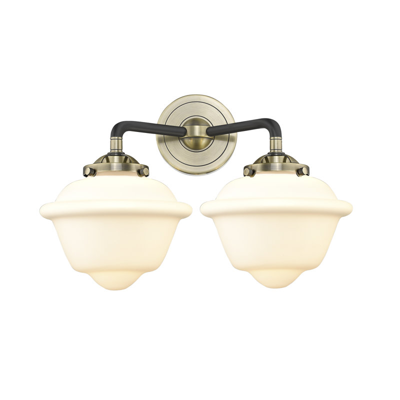Éclairage pour salle de bain 2 lumières Baptiste, Laiton antique noir, Blanc mat, Incandescent