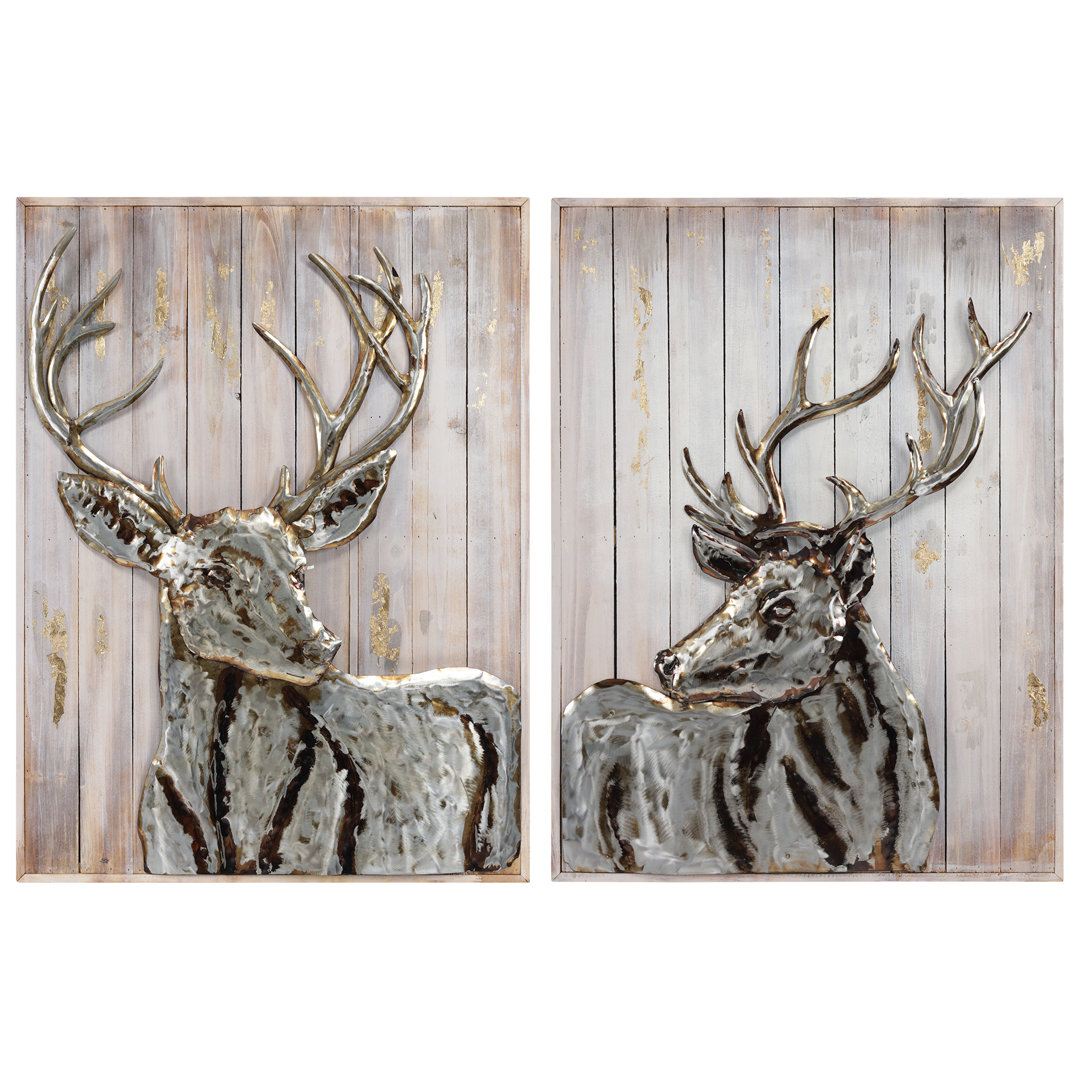 Deer Handcraft Iron Wall Décor Loon Peak®