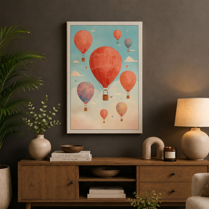 Balloons in Flight Boho - Wrapped Canvas, 36x24 - 91.4 x 61.0 cm, Sage Border