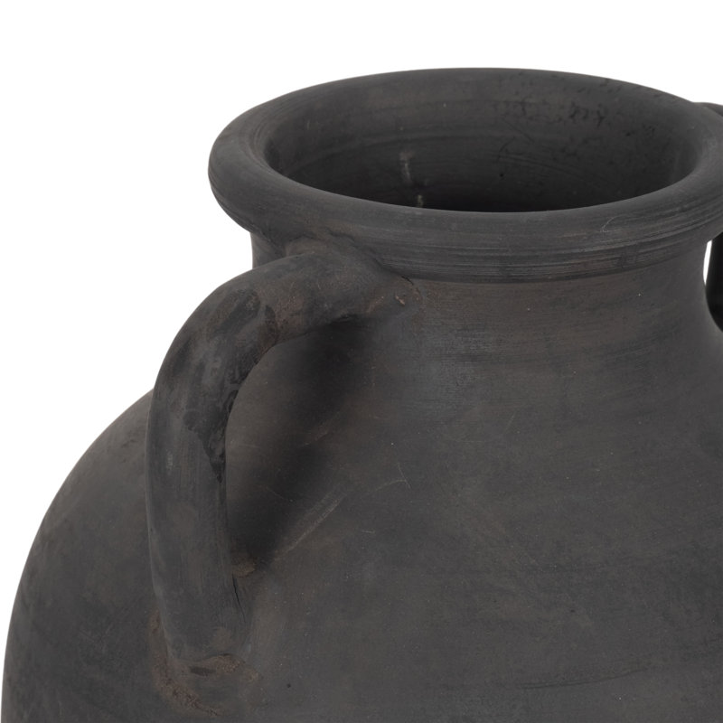 Ceramic Vase Handcrafted Double Handle Decorative Accent, Black, 13" H x 10" W x 9" D