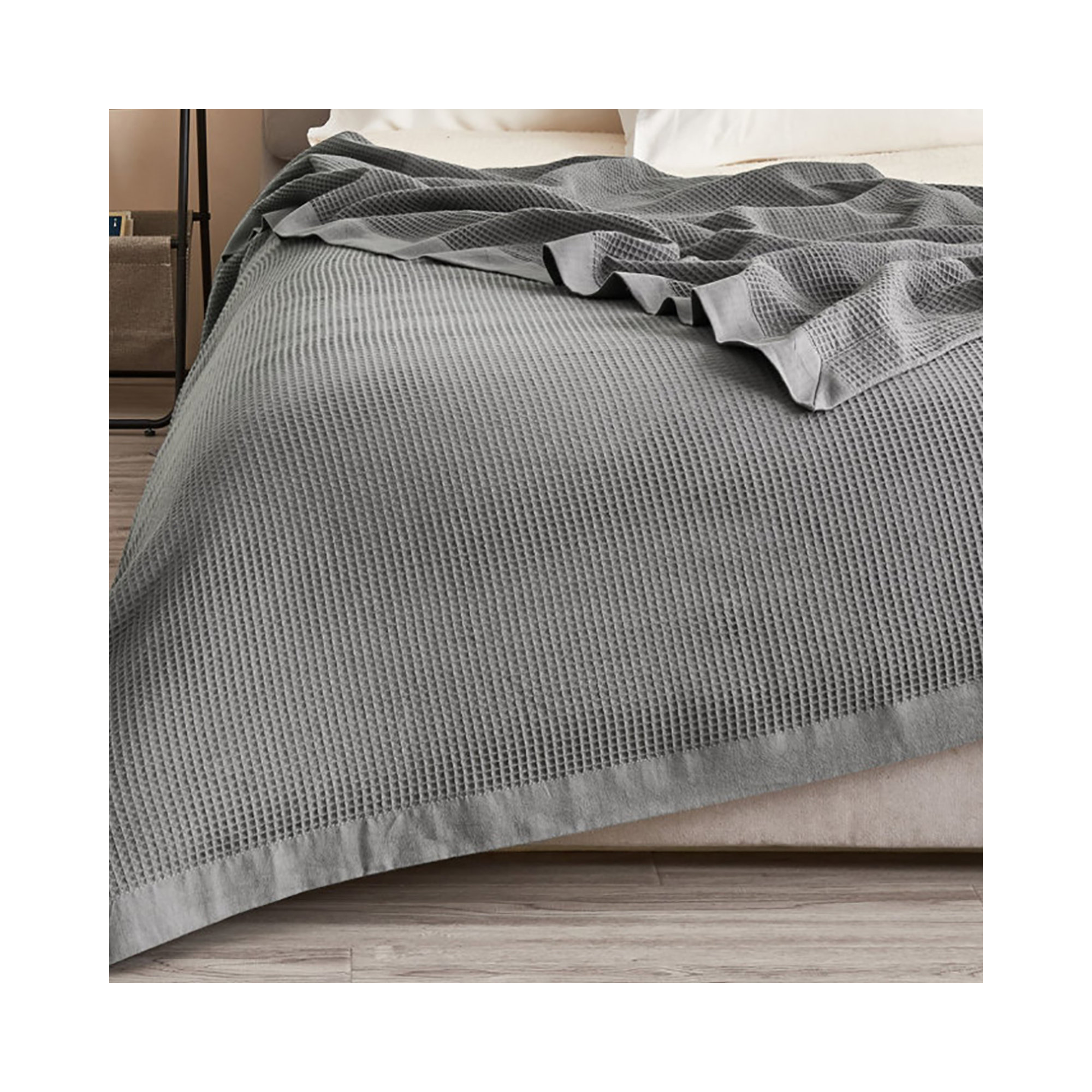 100% Cotton Lightweight Waffle Weave Summer Blanket, King, Light Gray