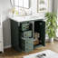 Ensemble de meuble-lavabo avec lavabo en céramique, meuble de rangement pour salle de bain avec cadre en bois massif, ensemble de meuble-lavabo autoportant avec 3 tiroirs et portes à fermeture douce-112897587