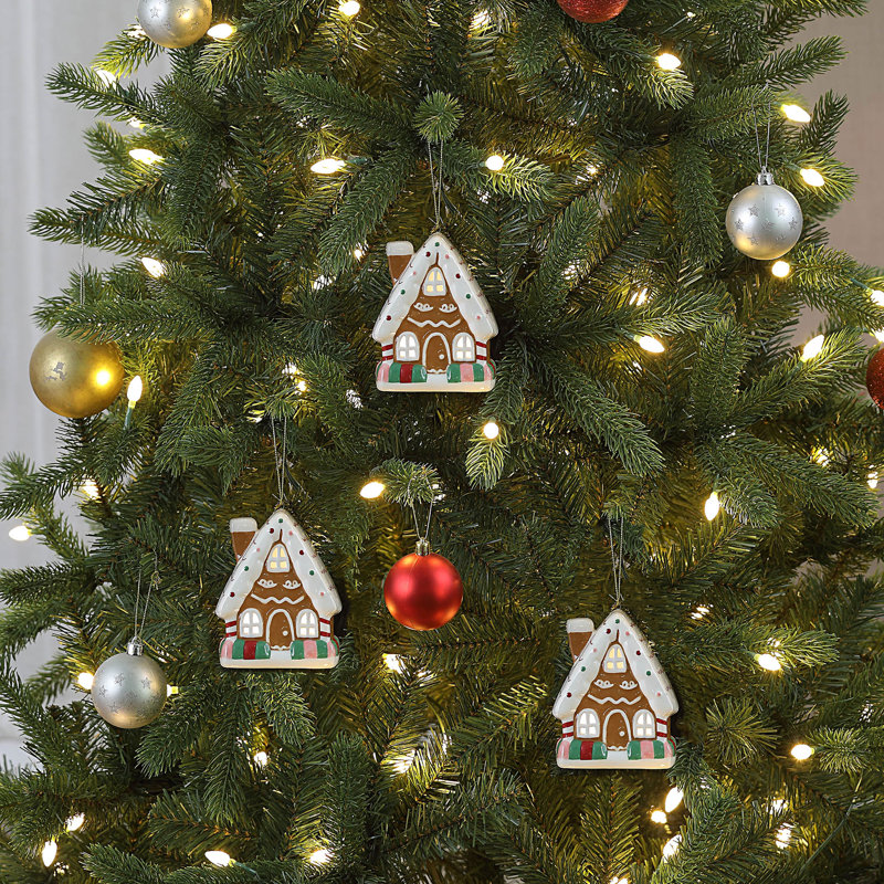 Set of 3 LED Lighted Porcelain Gingerbread House Ornaments