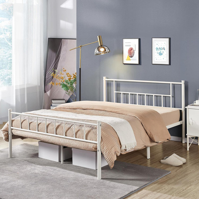 Delaenie Metal Platform Bed, White, Full / Double
