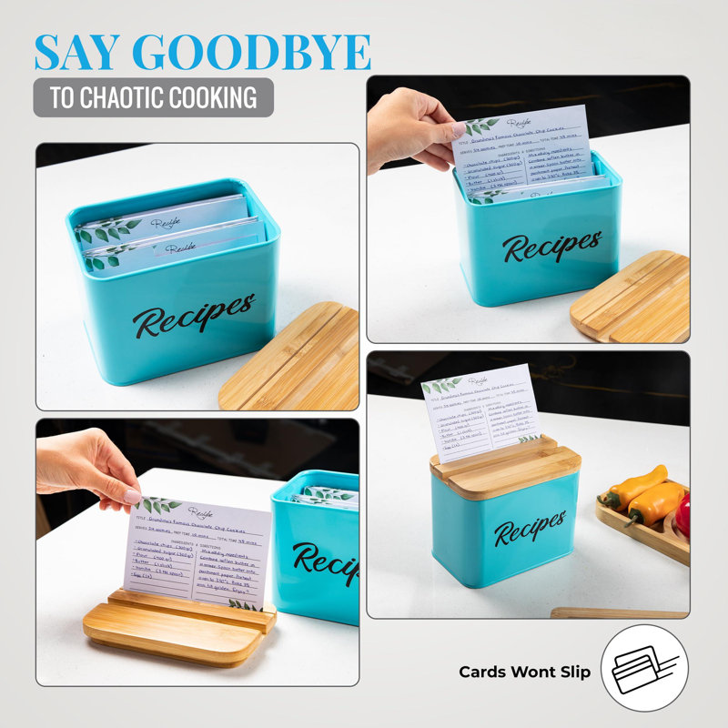 Recipe Box - White - 4"X6" Recipe Cards And Box Set - Durable Recipe Card Box With Thicker Metal - Includes 25 Cards And 10 Dividers