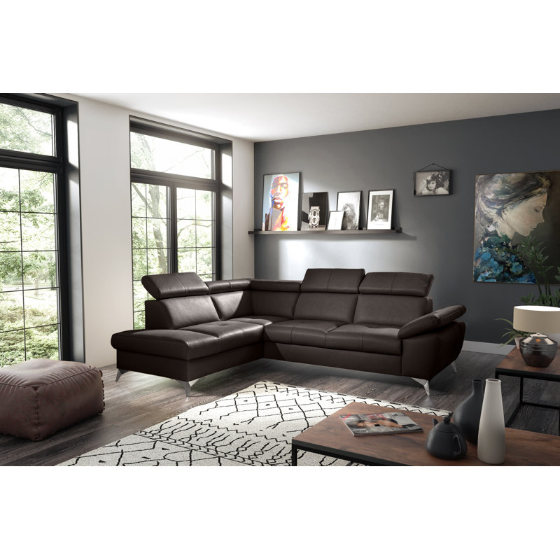 Niagara Genuine Leather Sleeper Corner Sofa with Storage, Adjustable Headrests & Adjustable Armrest, Left Hand Facing
